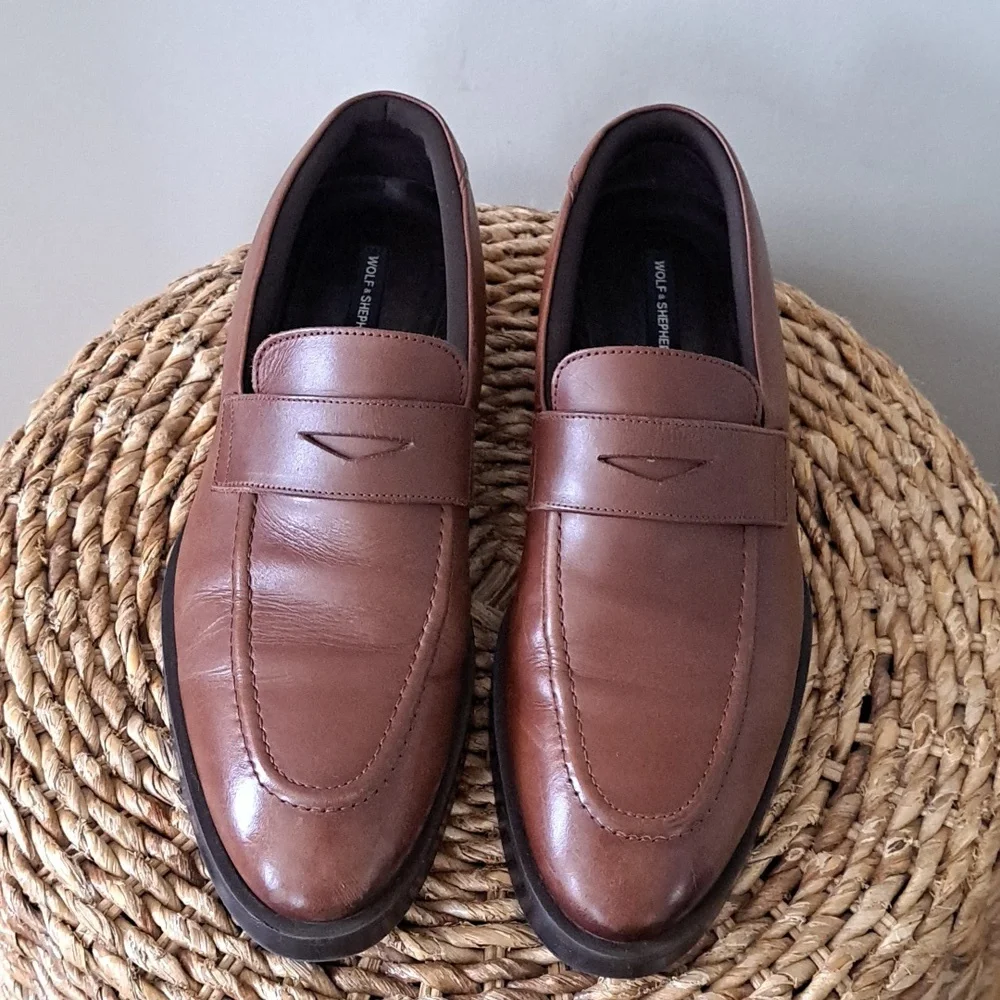 Wolf & Shepherd Mens Closer Saddle Brown Leather Luxury Dress Loafers 10‎